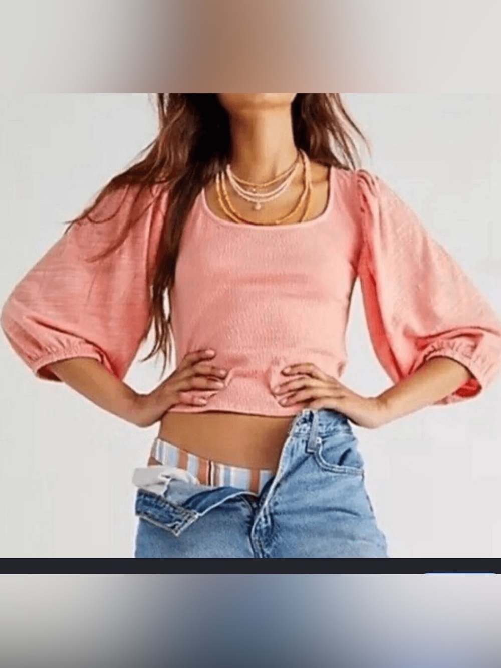 Free People Womens Twee Milkmaid Babydoll Puff Sleeve Top Size M Boho Preppy